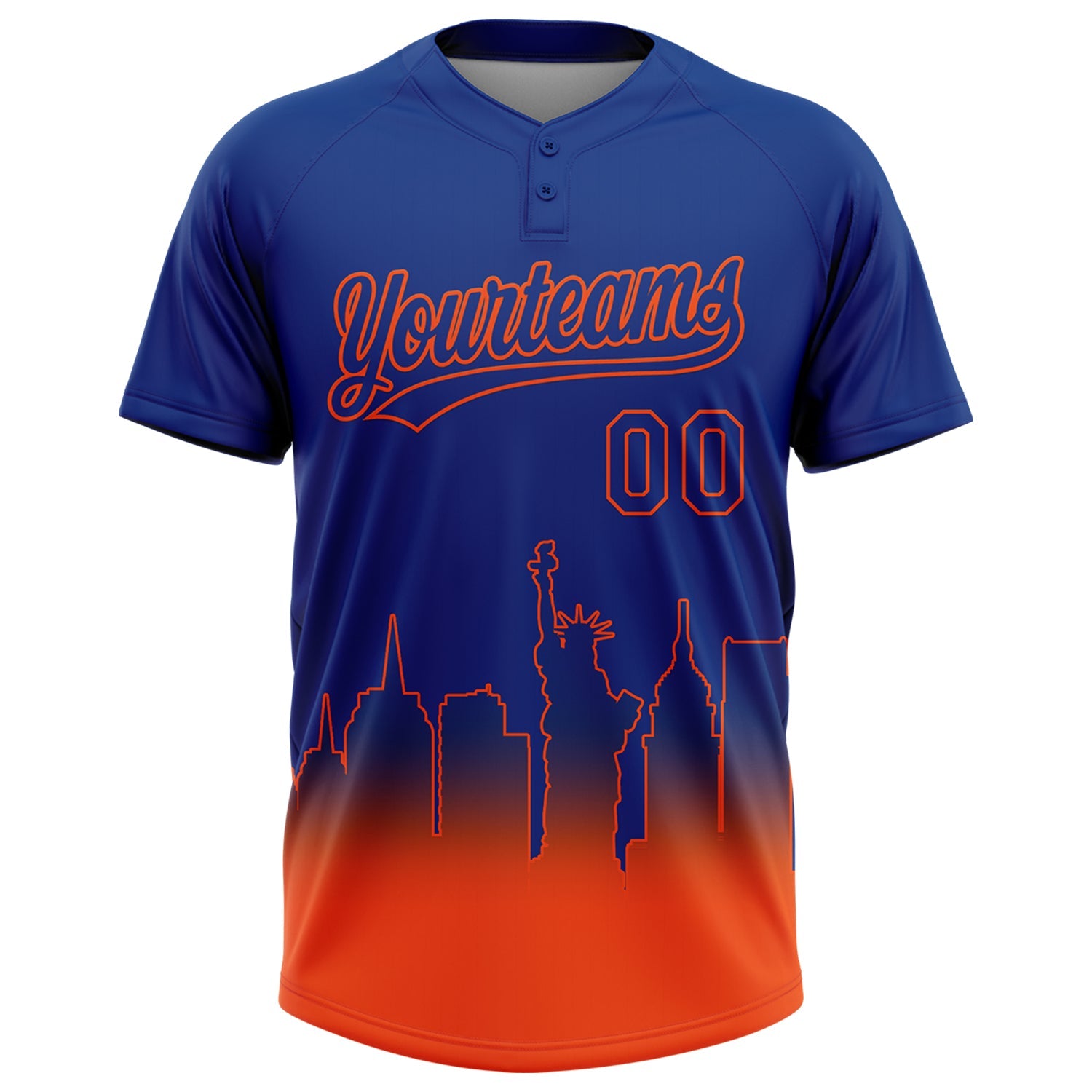 Custom Royal Orange New York City Edition Gradient Two-Button Unisex Softball Jersey view 2