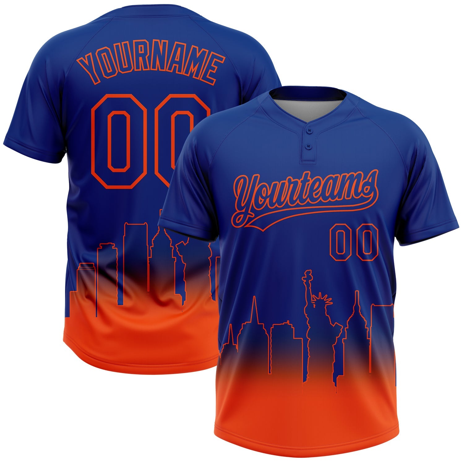 Custom Royal Orange New York City Edition Gradient Two-Button Unisex Softball Jersey - Main View