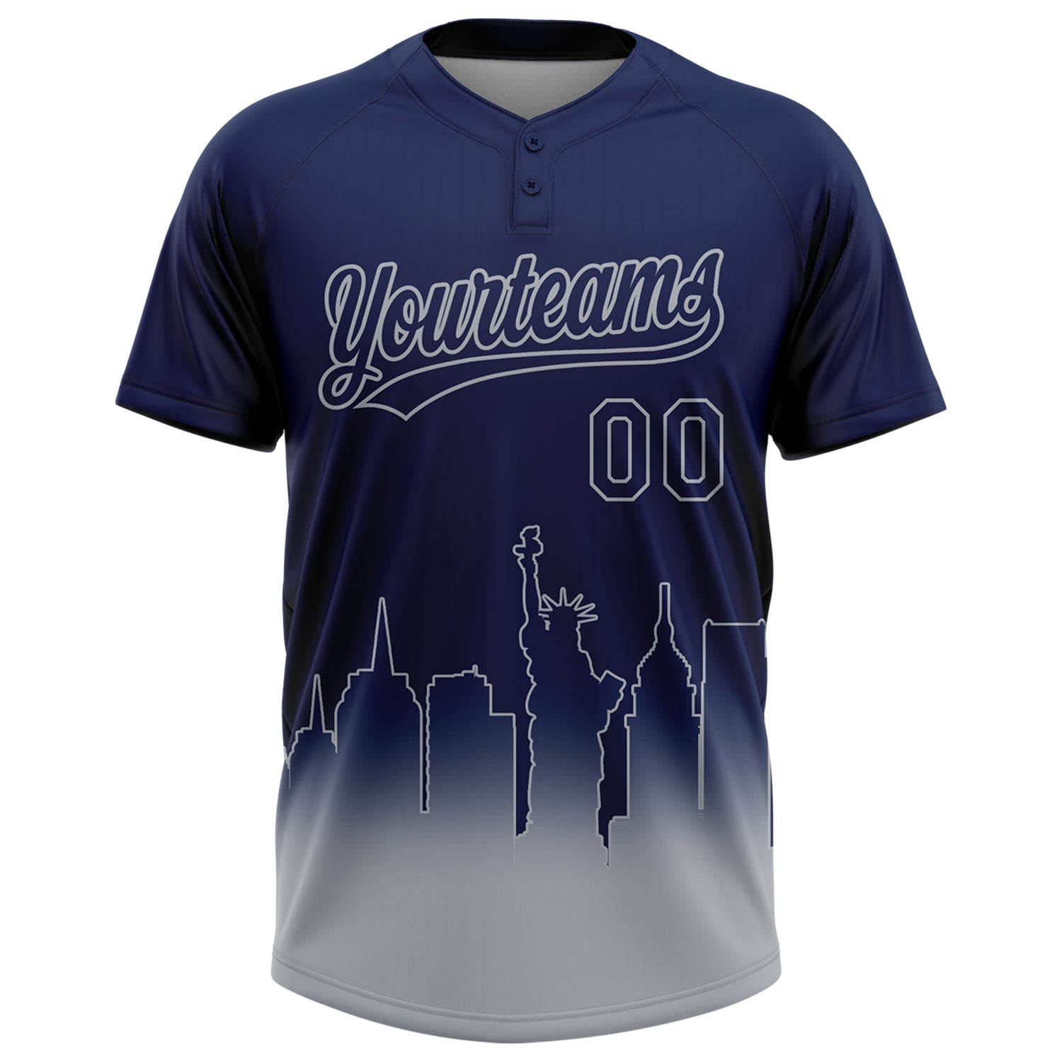 Custom Navy Gray New York City Edition Gradient Two-Button Unisex Softball Jersey view 2