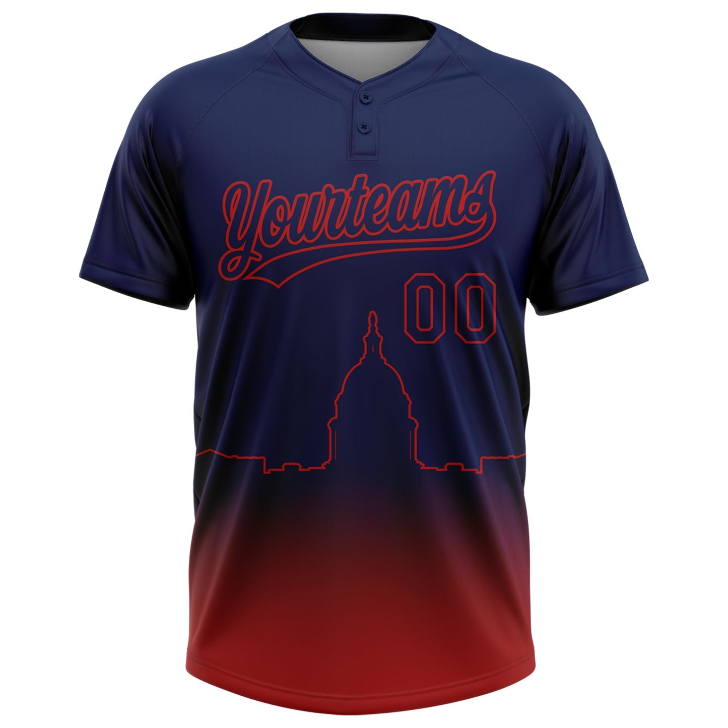 Custom Navy Red Washington City Edition Gradient Two-Button Unisex Softball Jersey view 2