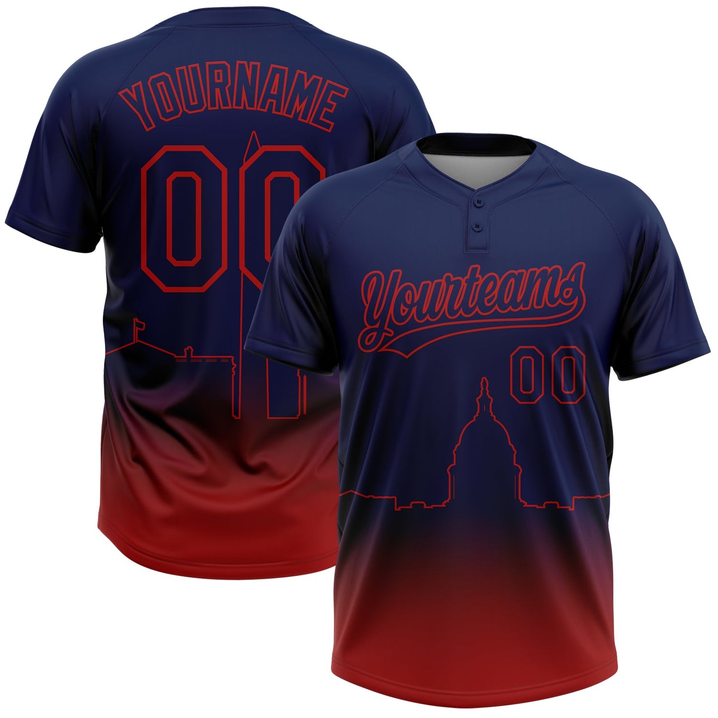 Custom Navy Red Washington City Edition Gradient Two-Button Unisex Softball Jersey - Main View