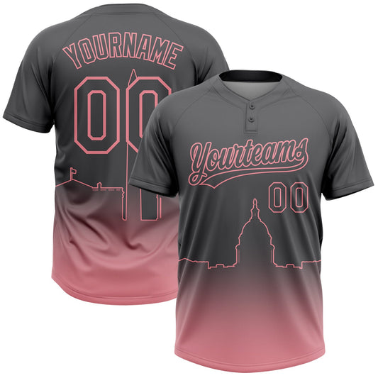 Custom Steel Gray Medium Pink Washington City Edition Gradient Two-Button Unisex Softball Jersey - Main View