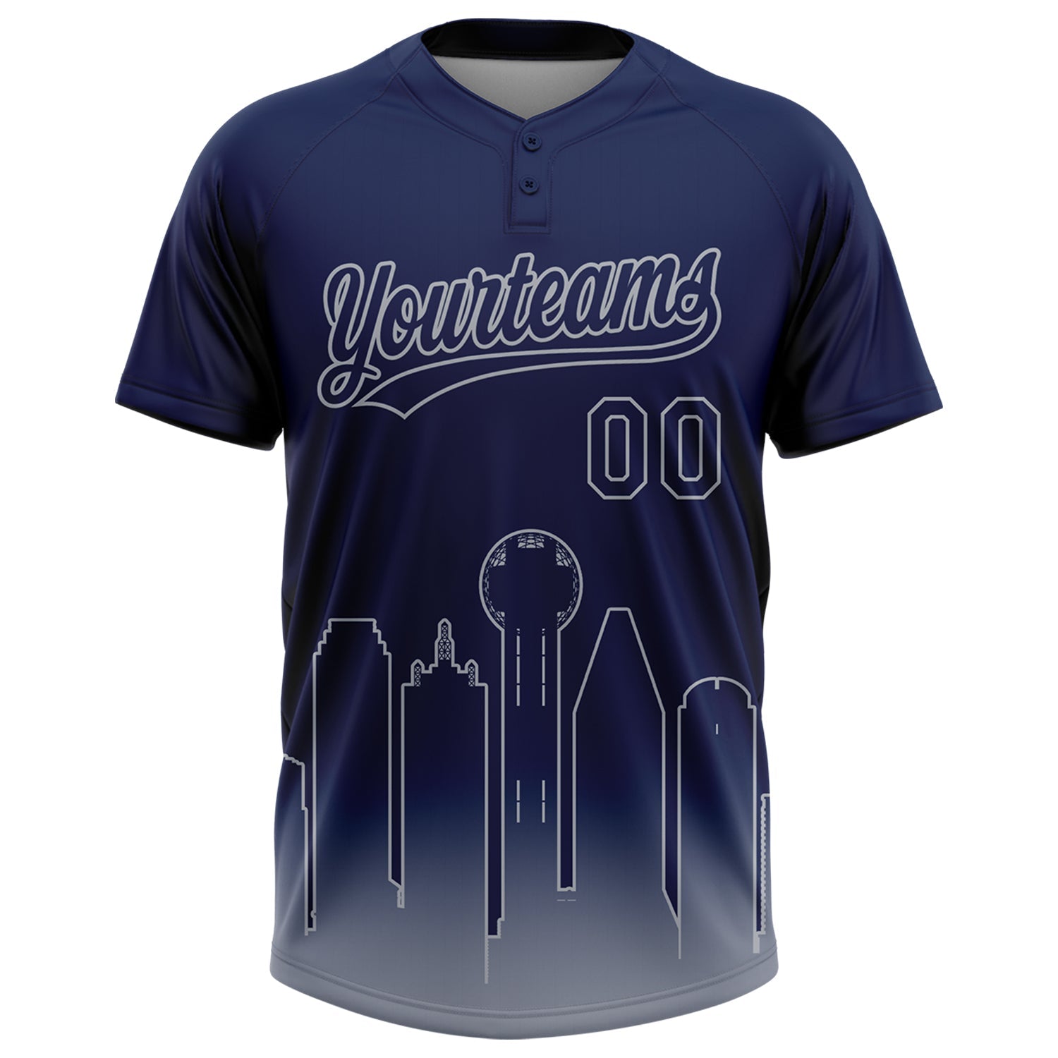 Custom Navy Gray Dallas City Edition Gradient Two-Button Unisex Softball Jersey view 2