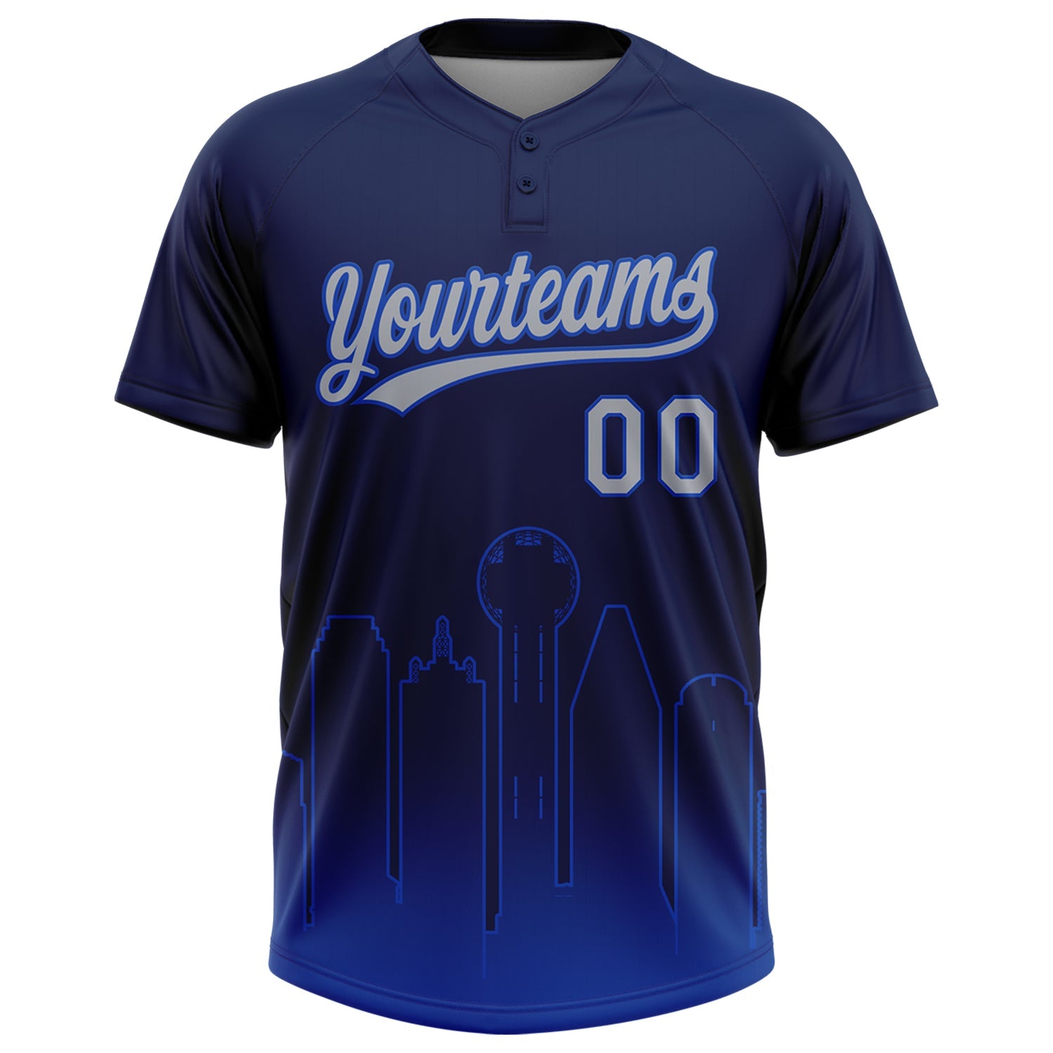 Custom Navy Gray-Thunder Blue Dallas City Edition Gradient Two-Button Unisex Softball Jersey view 2