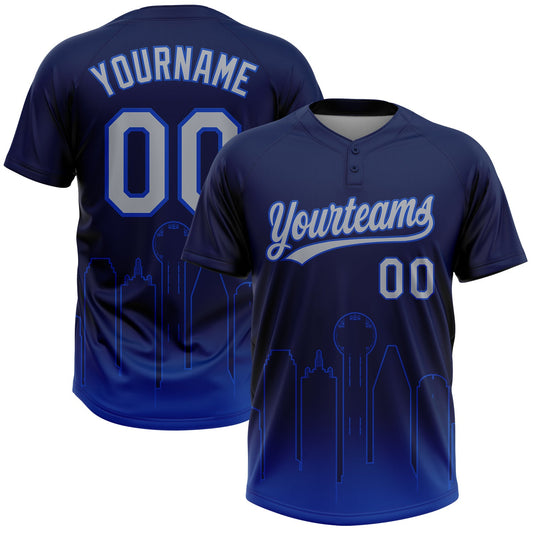 Custom Navy Gray-Thunder Blue Dallas City Edition Gradient Two-Button Unisex Softball Jersey - Main View