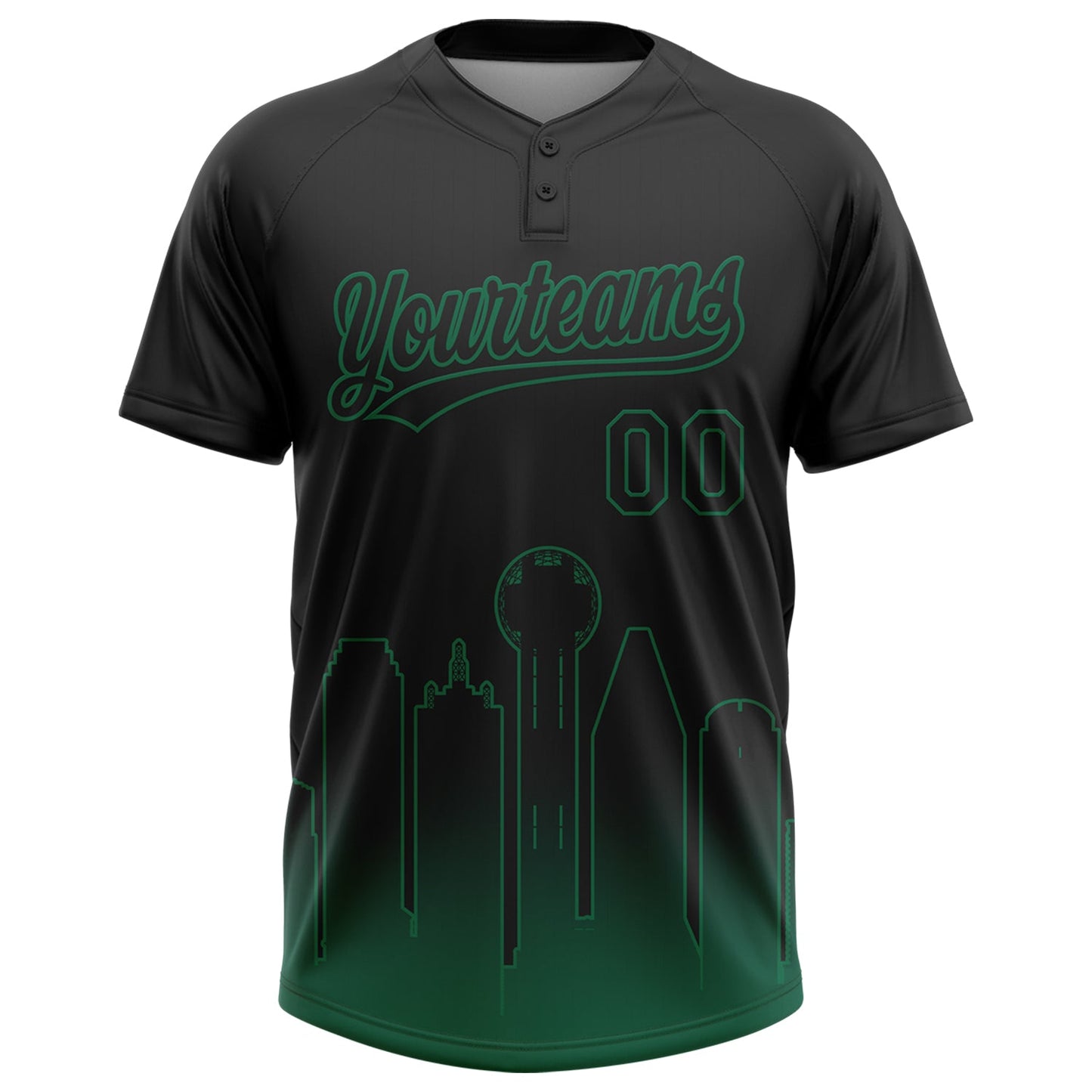 Custom Black Kelly Green Dallas City Edition Gradient Two-Button Unisex Softball Jersey view 2
