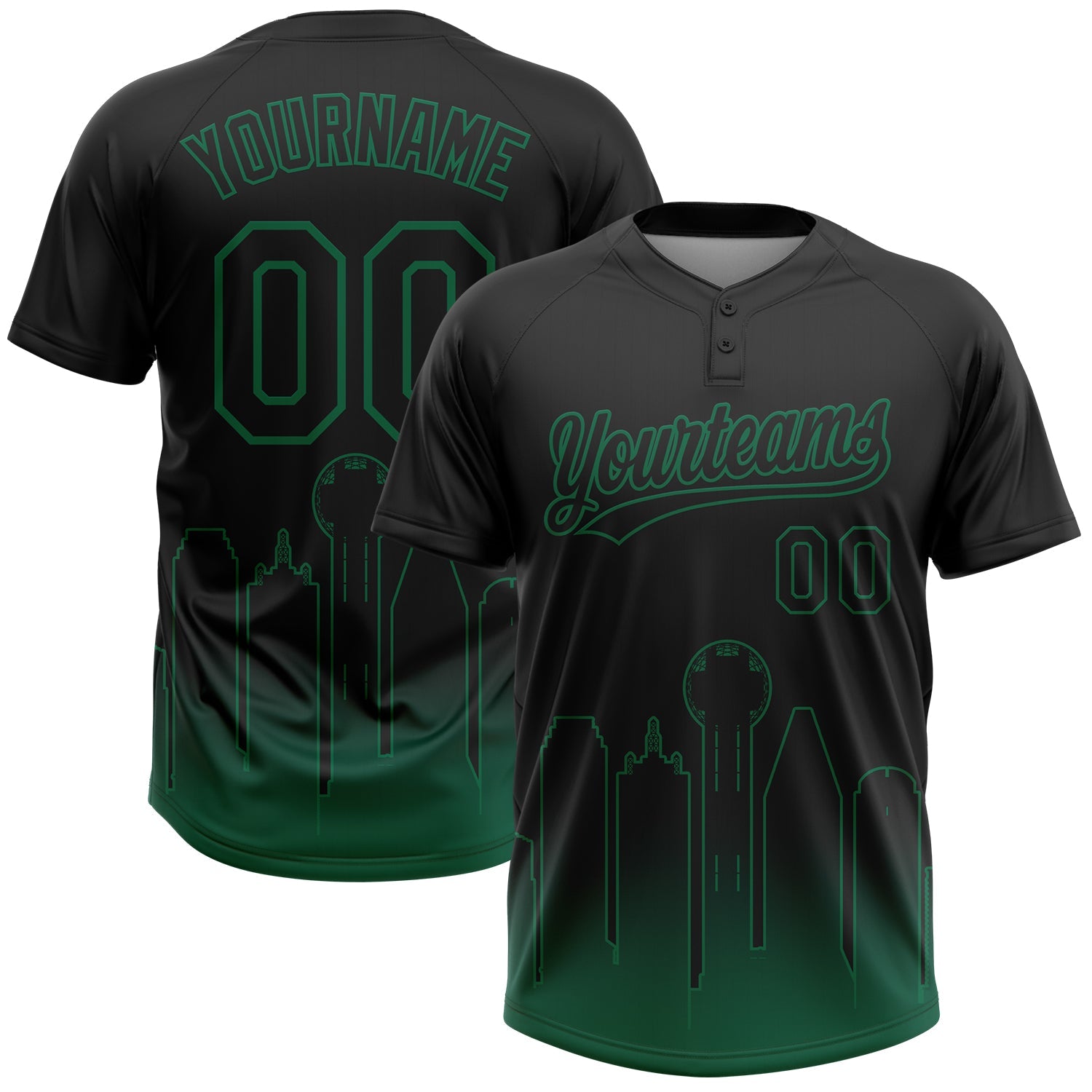 Custom Black Kelly Green Dallas City Edition Gradient Two-Button Unisex Softball Jersey - Main View