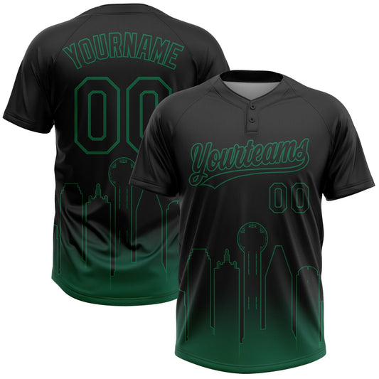Custom Black Kelly Green Dallas City Edition Gradient Two-Button Unisex Softball Jersey - Main View