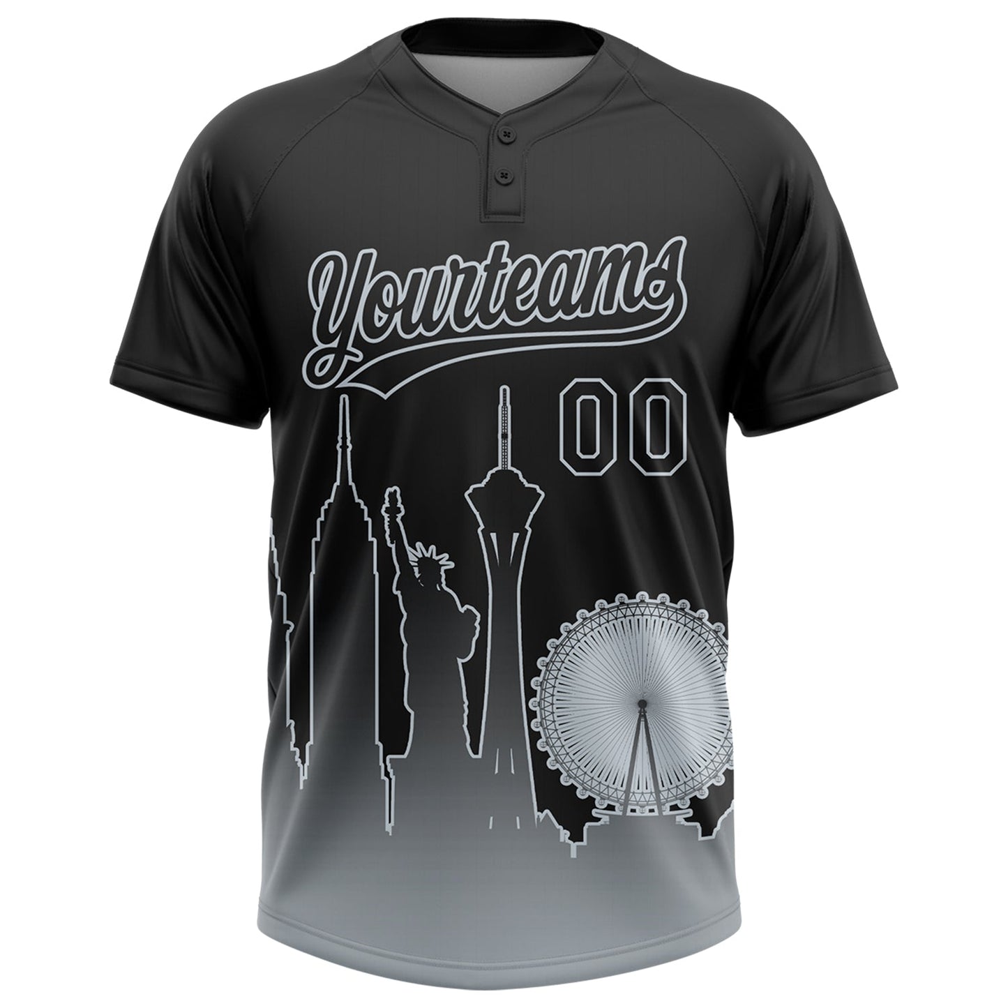 Custom Black Silver Las Vegas City Edition Gradient Two-Button Unisex Softball Jersey view 2