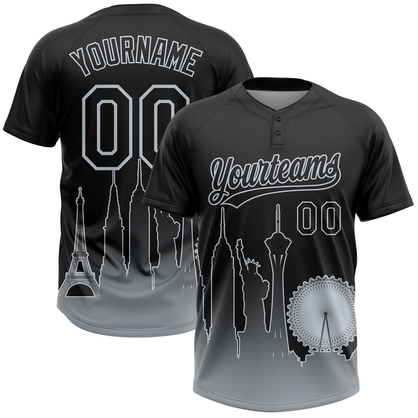 Custom Black Silver Las Vegas City Edition Gradient Two-Button Unisex Softball Jersey - Main View