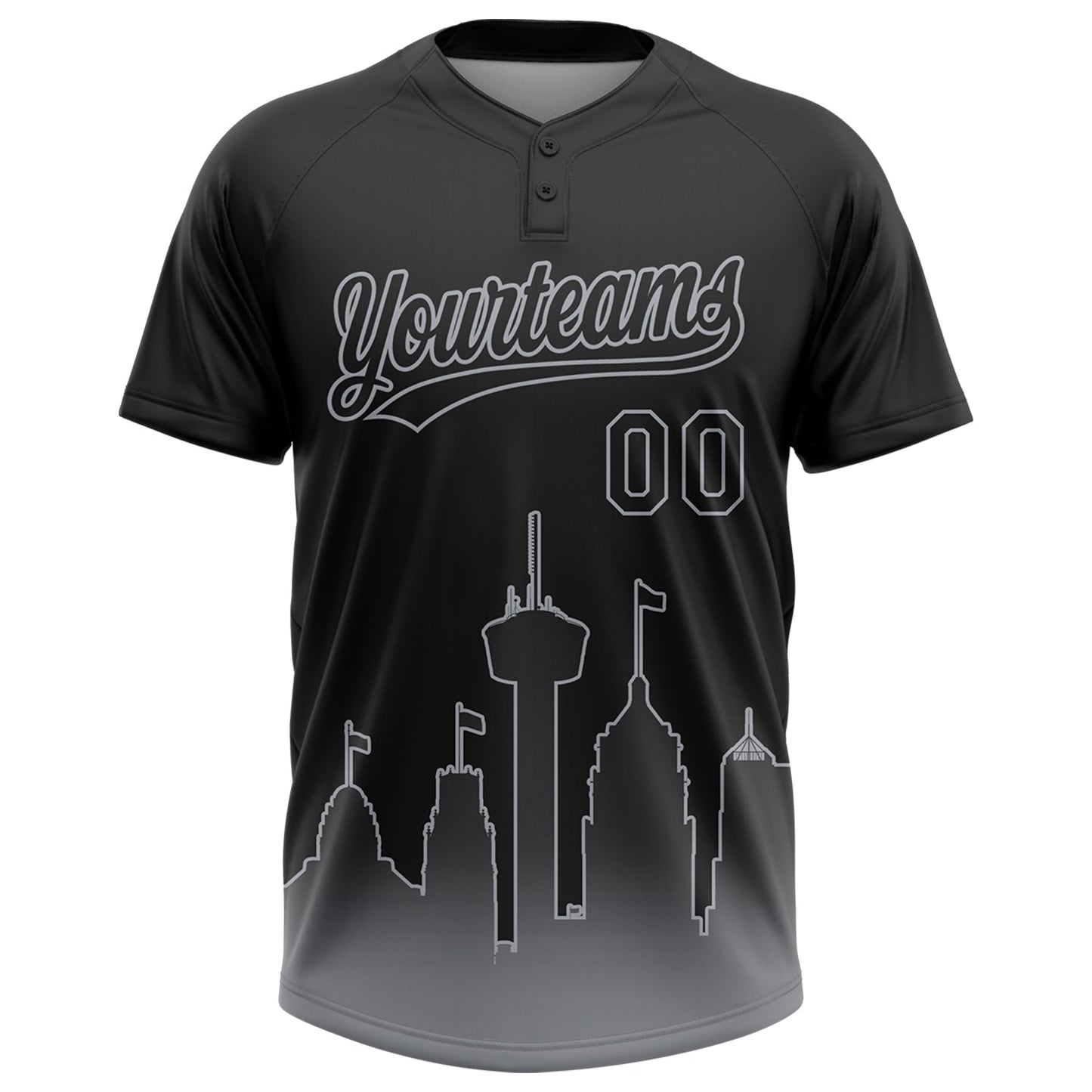 Custom Black Gray San Antonio City Edition Gradient Two-Button Unisex Softball Jersey view 2