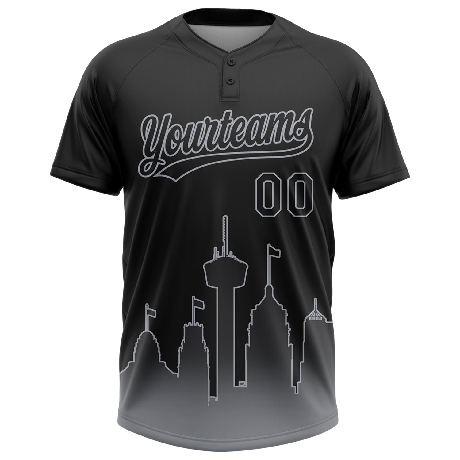 Custom Black Gray San Antonio City Edition Gradient Two-Button Unisex Softball Jersey view 2