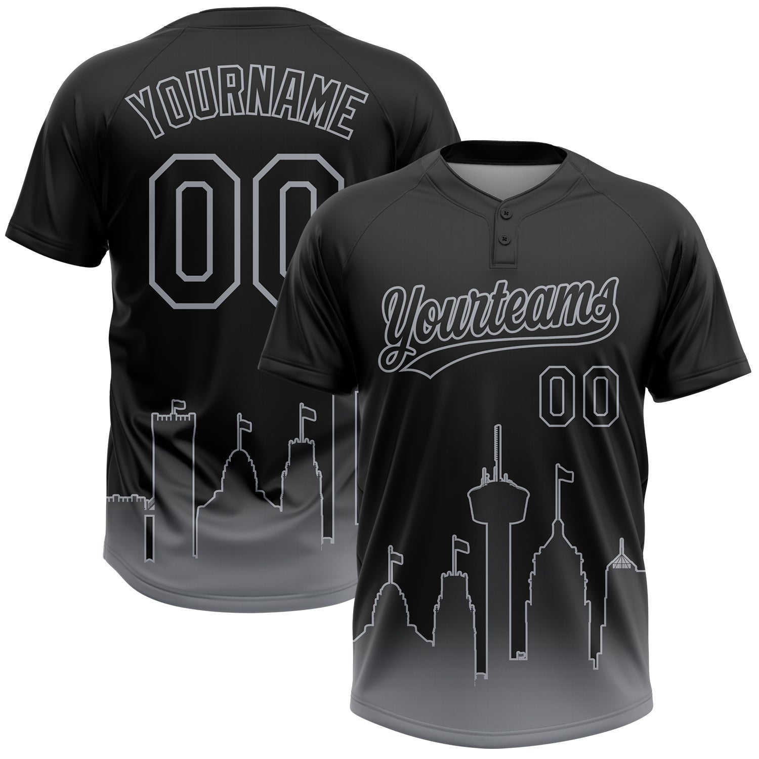 Custom Black Gray San Antonio City Edition Gradient Two-Button Unisex Softball Jersey - Main View