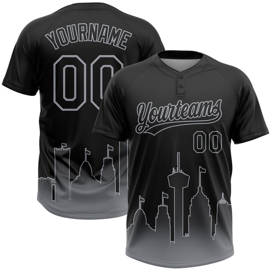 Custom Black Gray San Antonio City Edition Gradient Two-Button Unisex Softball Jersey - Main View