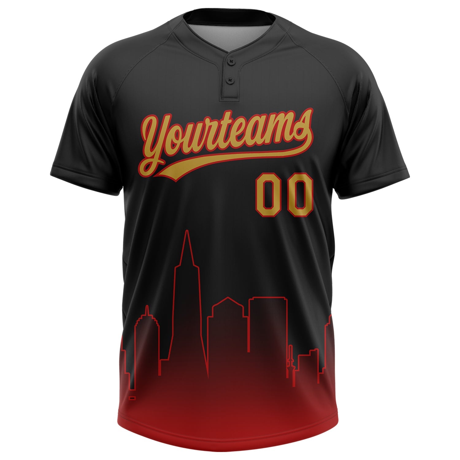 Custom Black Old Gold-Red San Francisco City Edition Gradient Two-Button Unisex Softball Jersey view 2