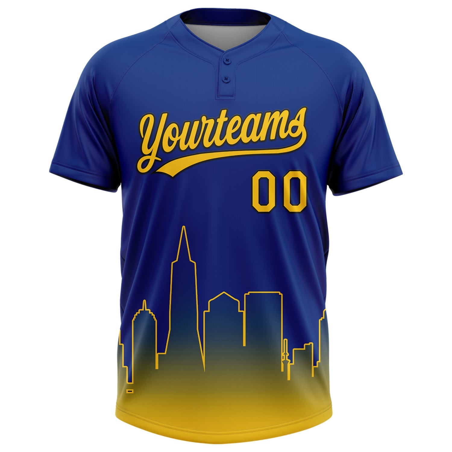 Custom Royal Yellow-Black San Francisco City Edition Gradient Two-Button Unisex Softball Jersey view 2