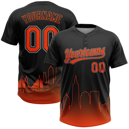 Custom Black Orange-Gray San Francisco City Edition Gradient Two-Button Unisex Softball Jersey - Main View