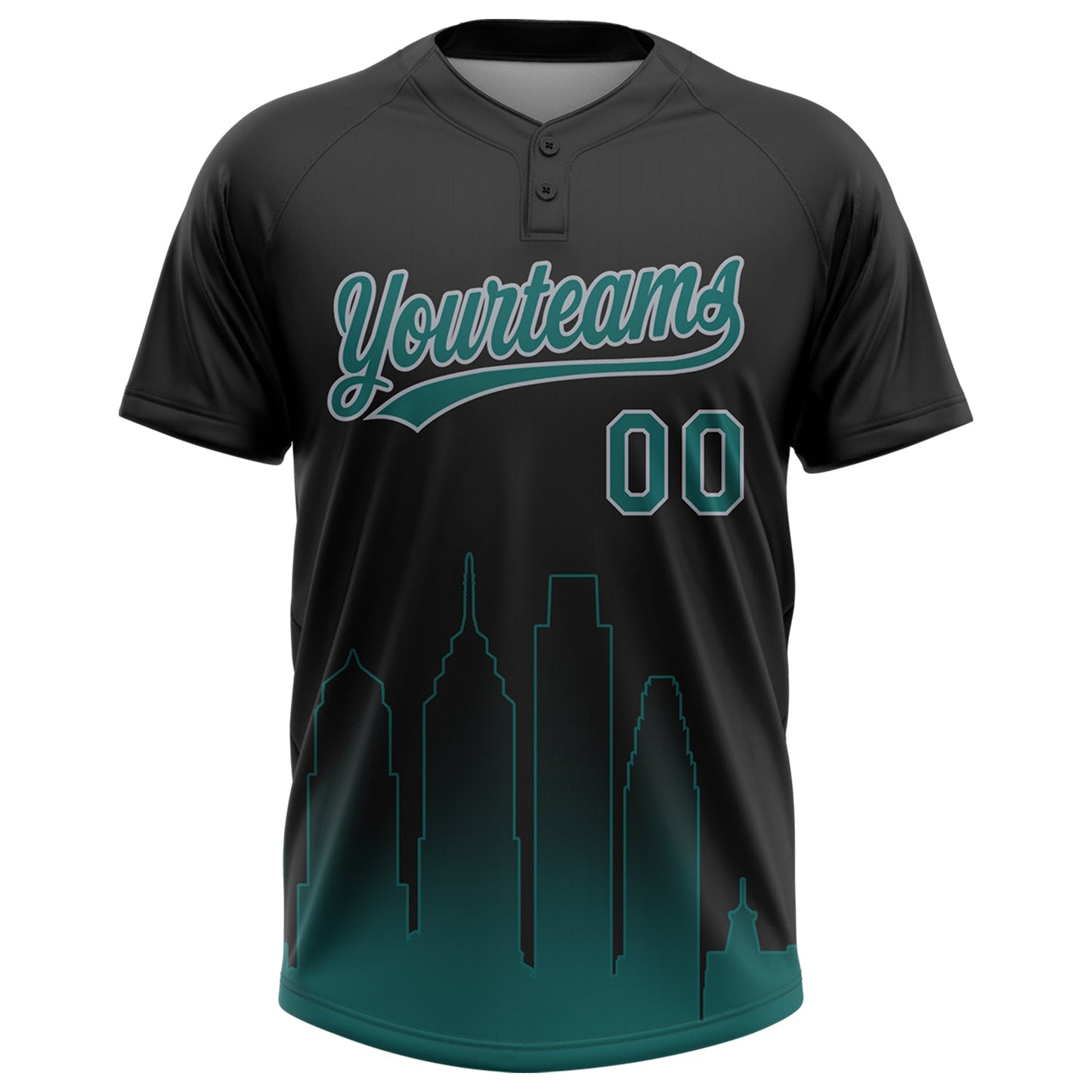 Custom Black Midnight Green-Gray Philadelphia City Edition Gradient Two-Button Unisex Softball Jersey view 2