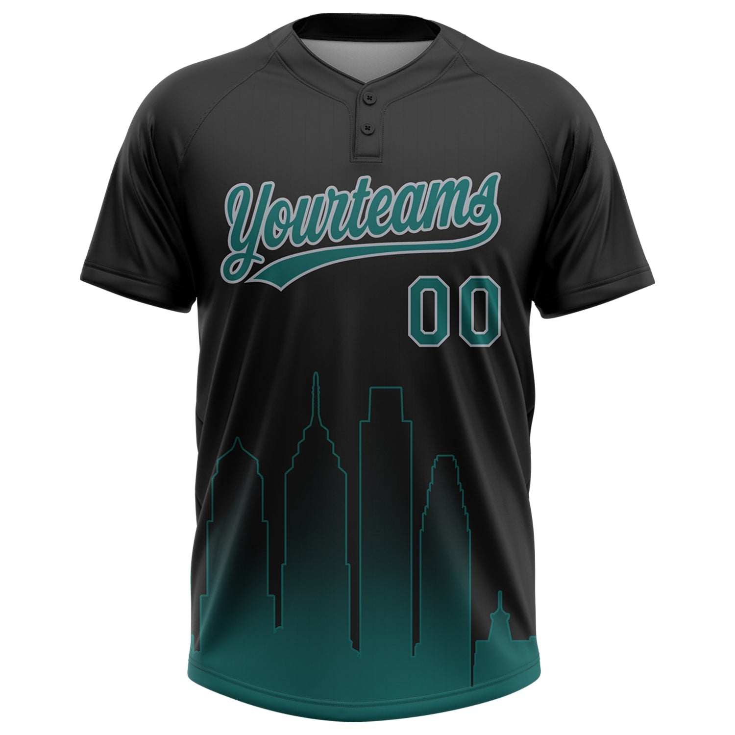 Custom Black Midnight Green-Gray Philadelphia City Edition Gradient Two-Button Unisex Softball Jersey view 2