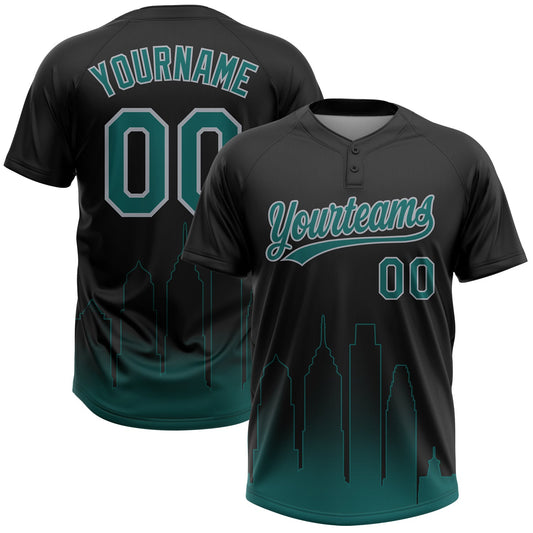 Custom Black Midnight Green-Gray Philadelphia City Edition Gradient Two-Button Unisex Softball Jersey - Main View
