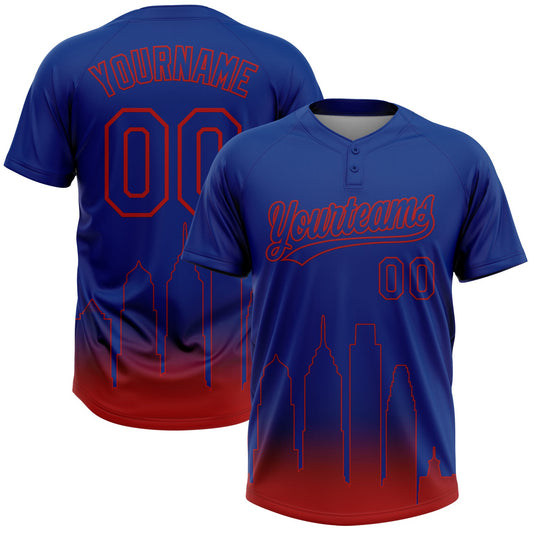 Custom Royal Red Philadelphia City Edition Gradient Two-Button Unisex Softball Jersey - Main View