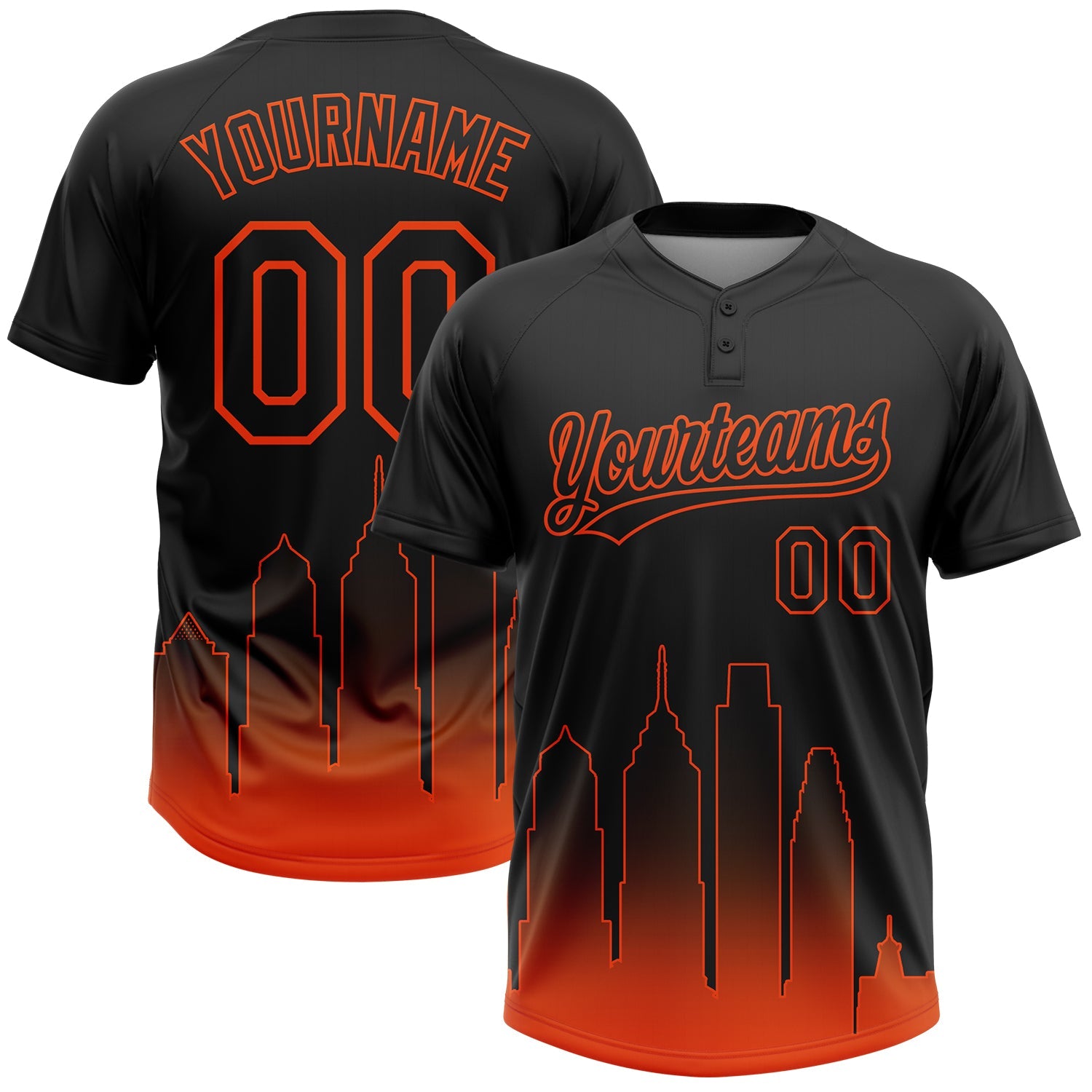 Custom Black Orange Philadelphia City Edition Gradient Two-Button Unisex Softball Jersey - Main View