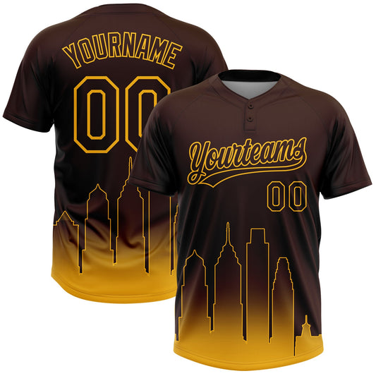 Custom Brown Gold San Diego City Edition Gradient Two-Button Unisex Softball Jersey - Main View