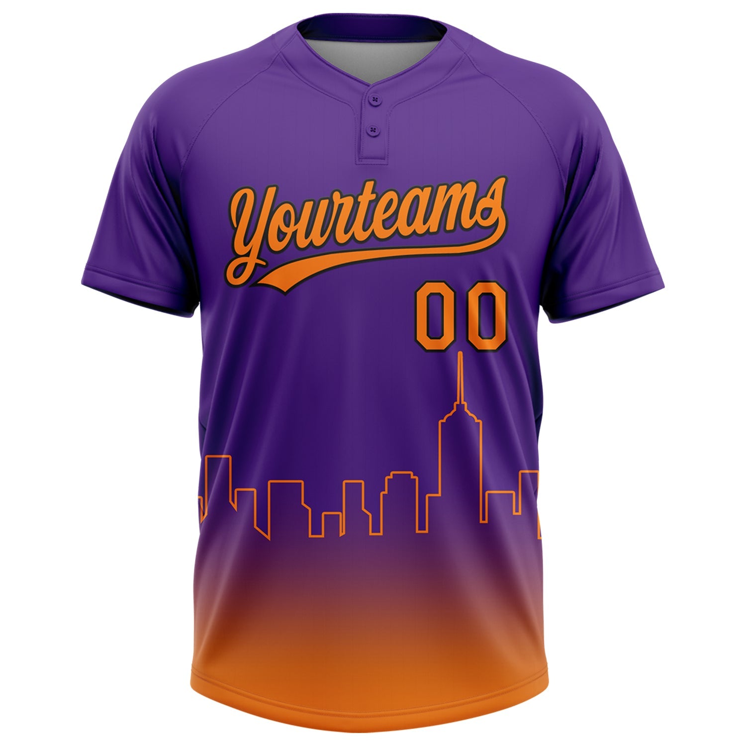 Custom Purple Bay Orange-Black Phoenix City Edition Gradient Two-Button Unisex Softball Jersey view 2