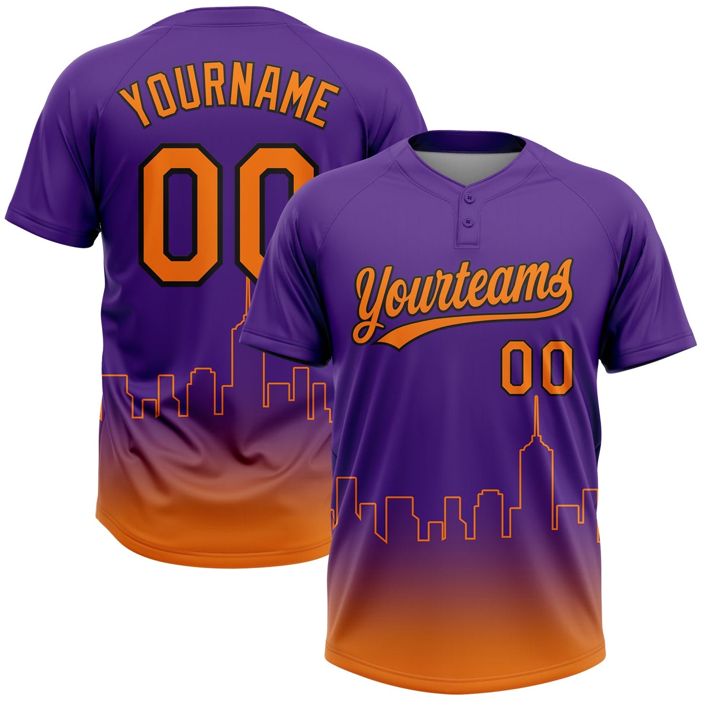 Custom Purple Bay Orange-Black Phoenix City Edition Gradient Two-Button Unisex Softball Jersey - Main View
