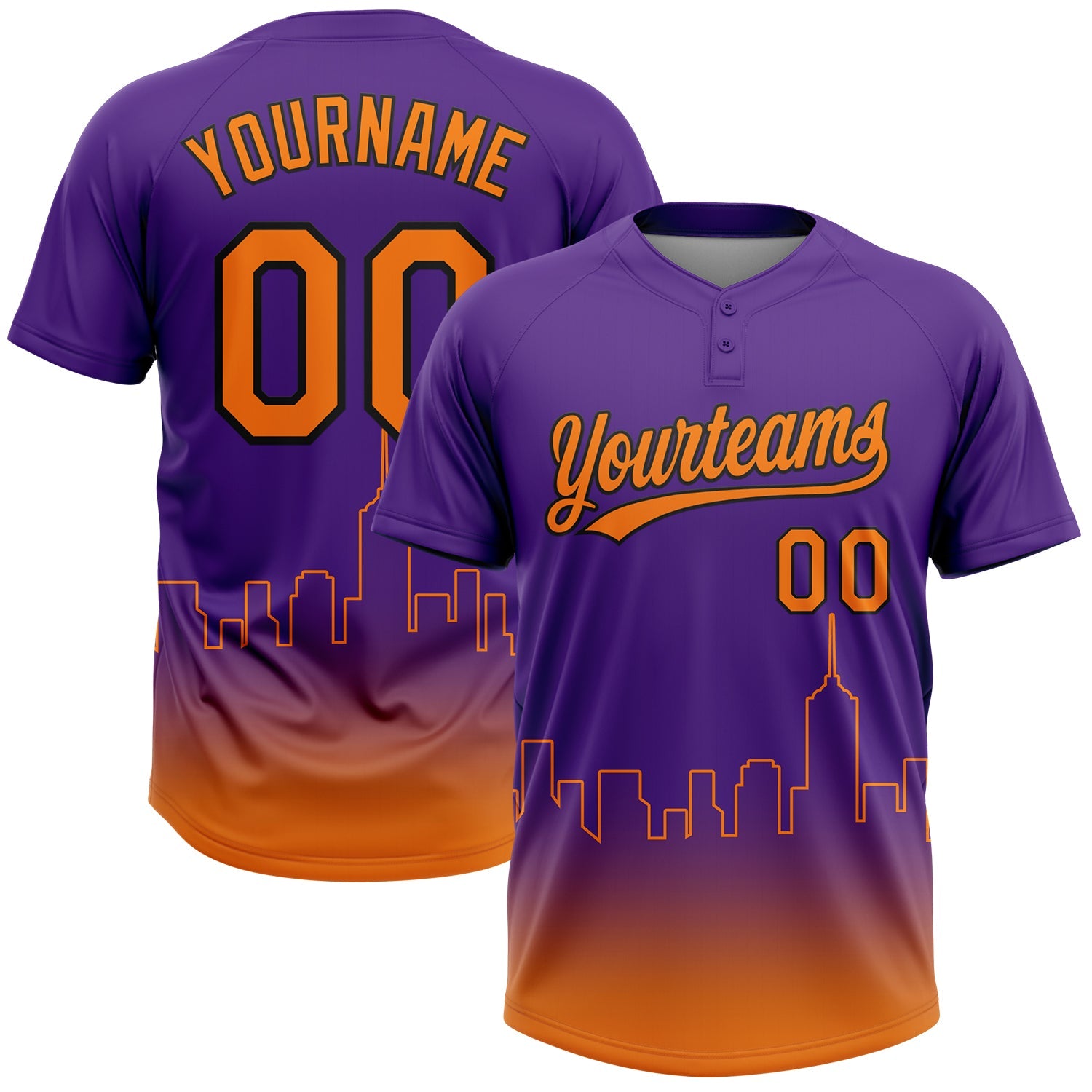 Custom Purple Bay Orange-Black Phoenix City Edition Gradient Two-Button Unisex Softball Jersey - Main View