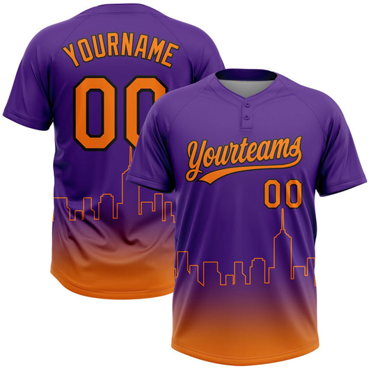 Custom Purple Bay Orange-Black Phoenix City Edition Gradient Two-Button Unisex Softball Jersey - Main View