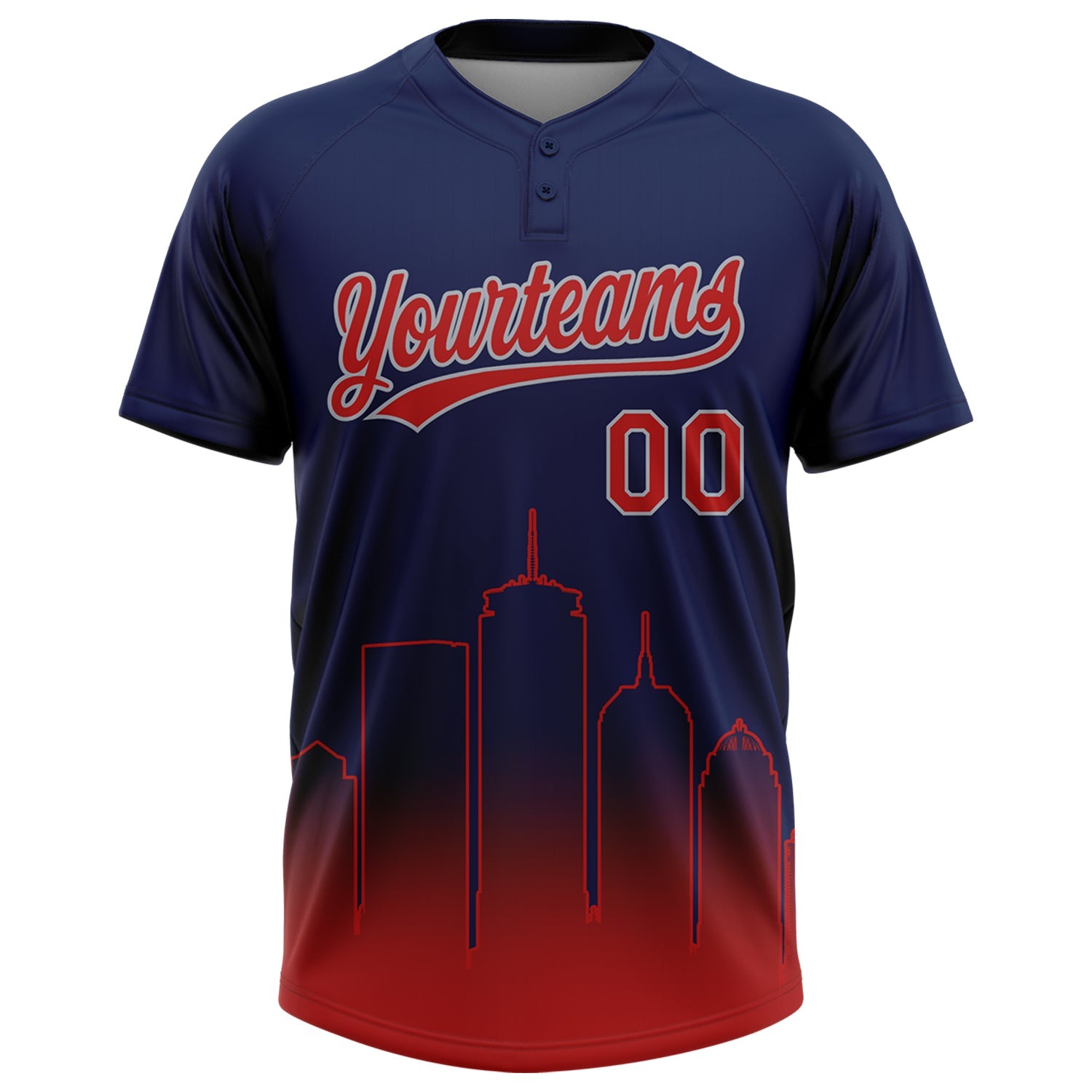 Custom Navy Red-Gray Boston City Edition Gradient Two-Button Unisex Softball Jersey view 2