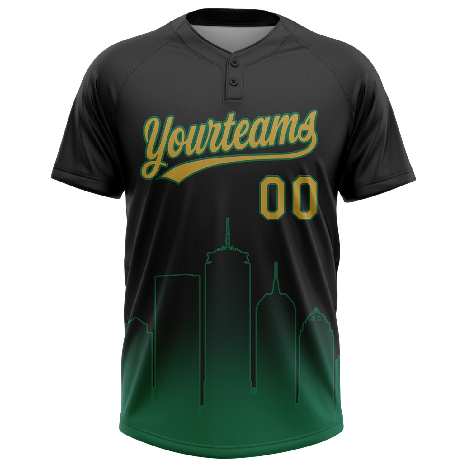 Custom Black Old Gold-Kelly Green Boston City Edition Gradient Two-Button Unisex Softball Jersey view 2