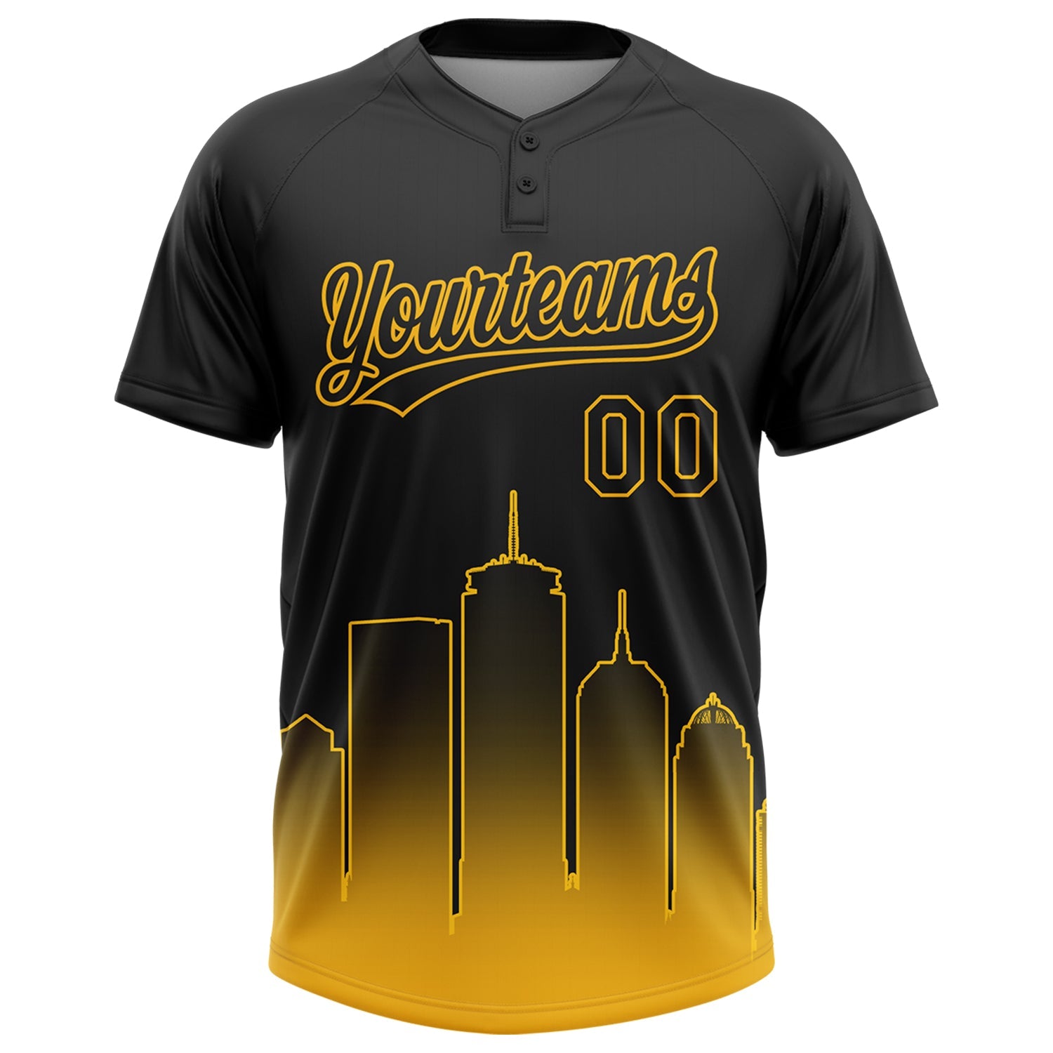 Custom Black Gold Boston City Edition Gradient Two-Button Unisex Softball Jersey view 2