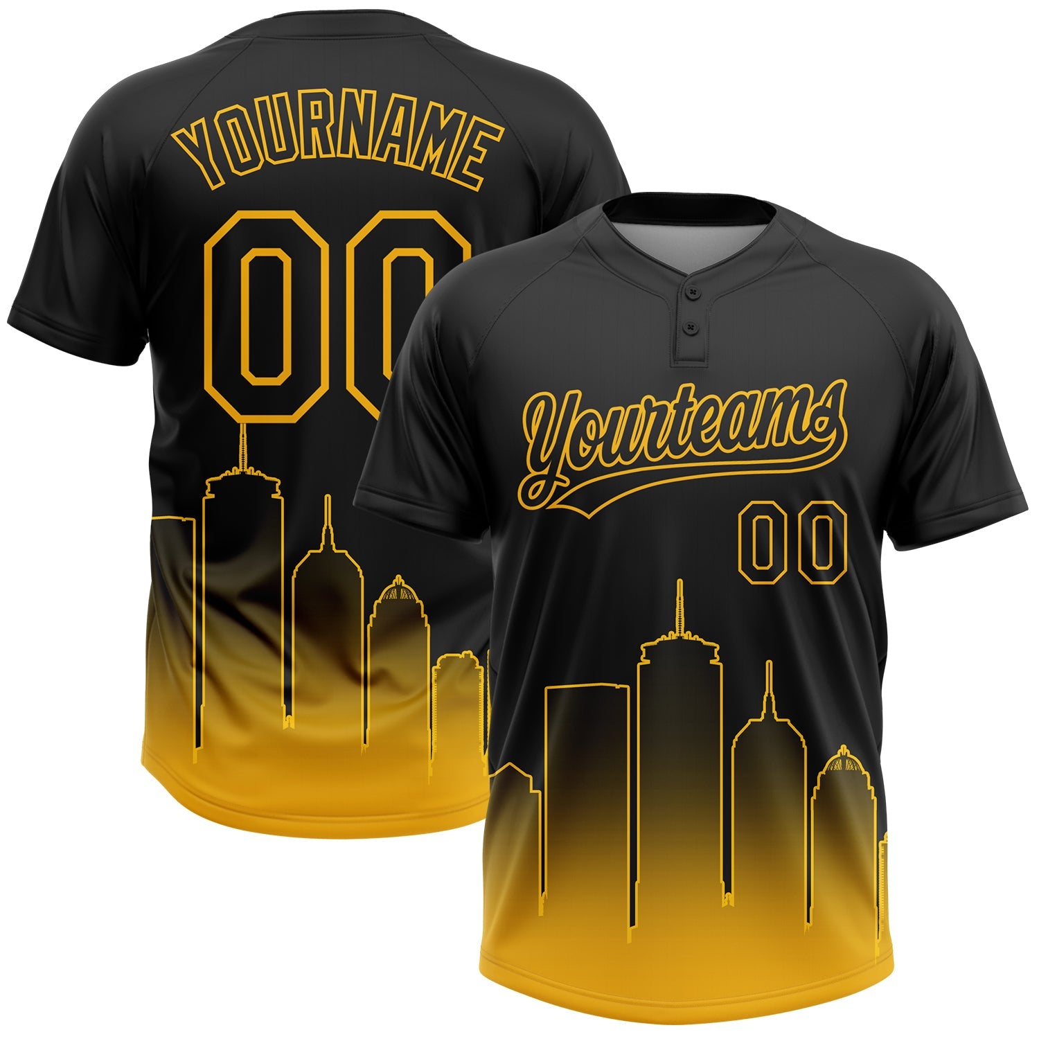 Custom Black Gold Boston City Edition Gradient Two-Button Unisex Softball Jersey - Main View