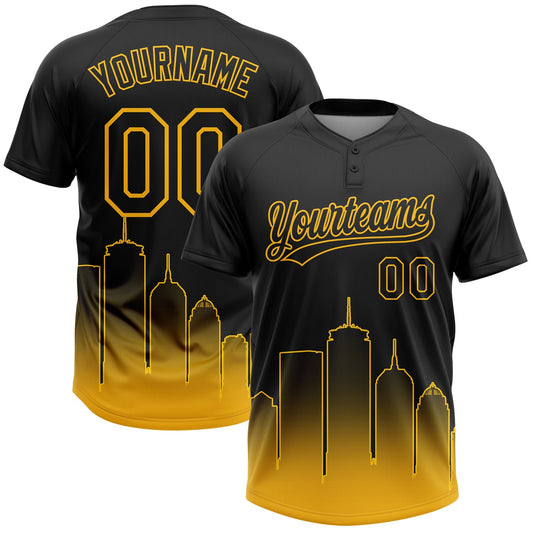 Custom Black Gold Boston City Edition Gradient Two-Button Unisex Softball Jersey - Main View