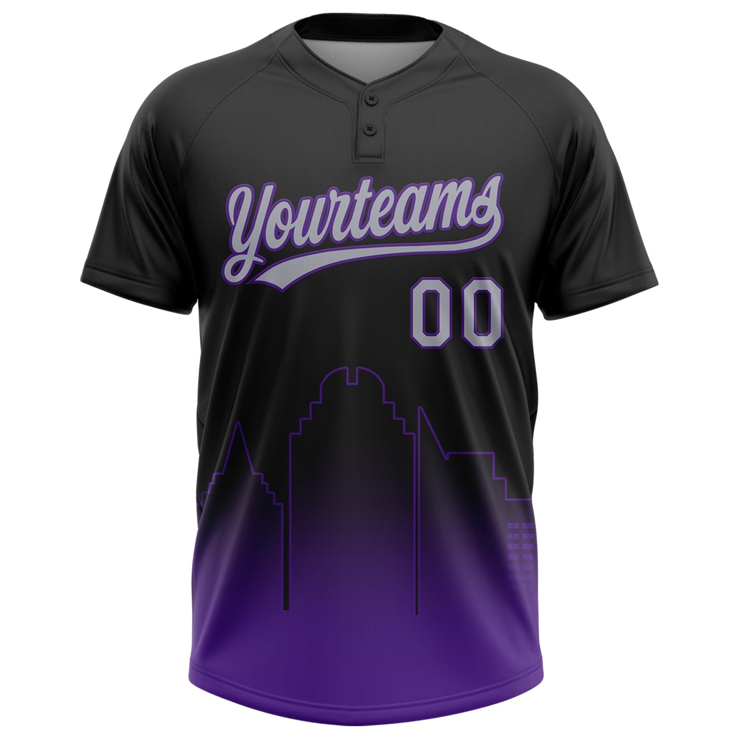 Custom Black Gray-Purple Sacramento City Edition Gradient Two-Button Unisex Softball Jersey view 2