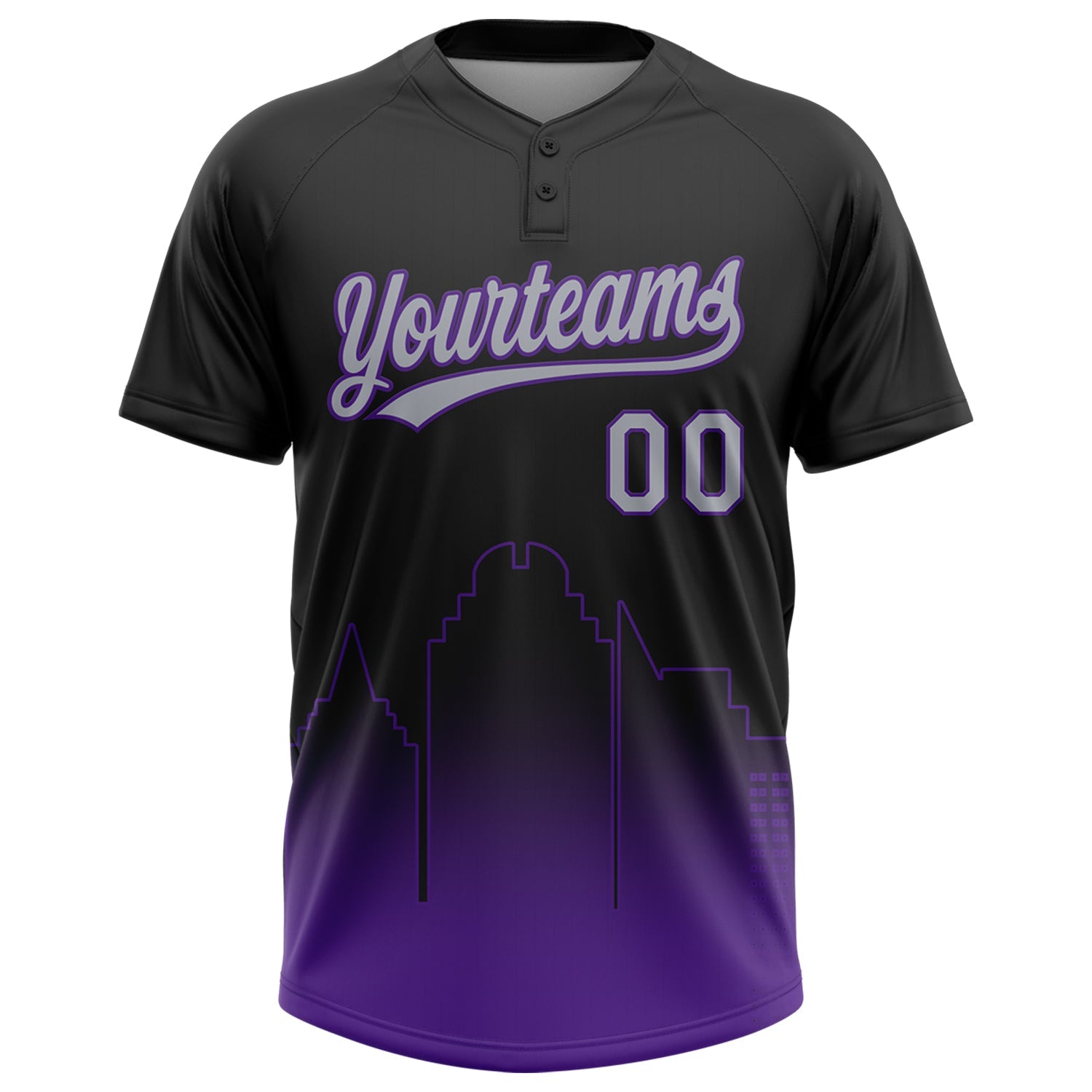Custom Black Gray-Purple Sacramento City Edition Gradient Two-Button Unisex Softball Jersey view 2