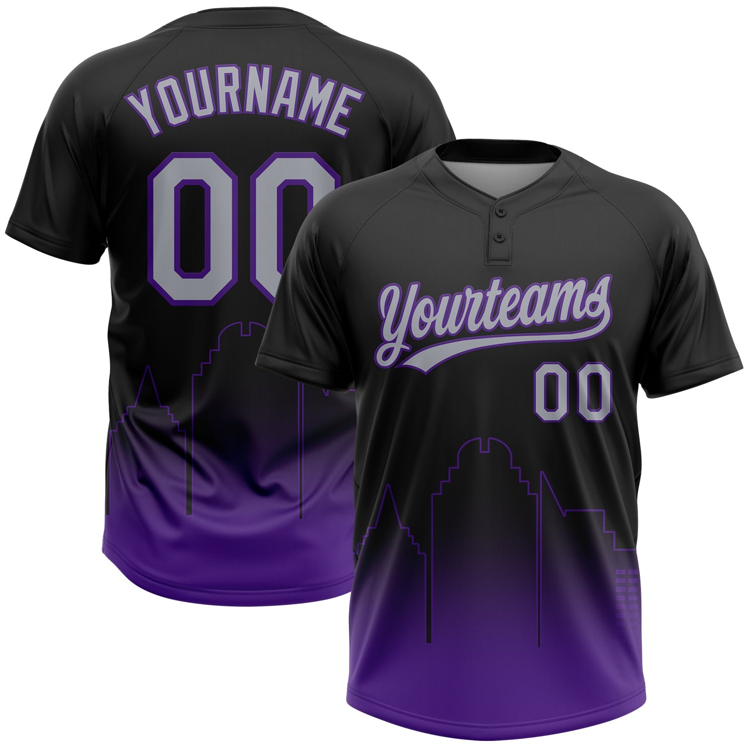 Custom Black Gray-Purple Sacramento City Edition Gradient Two-Button Unisex Softball Jersey - Main View