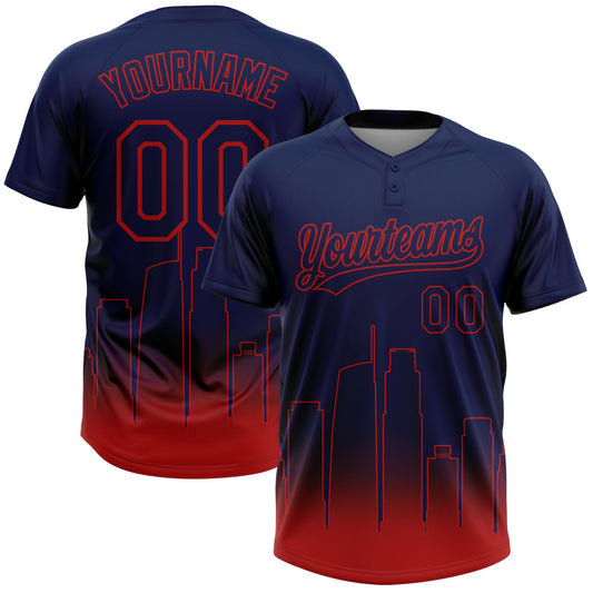 Custom Navy Red Los Angeles City Edition Gradient Two-Button Unisex Softball Jersey - Main View