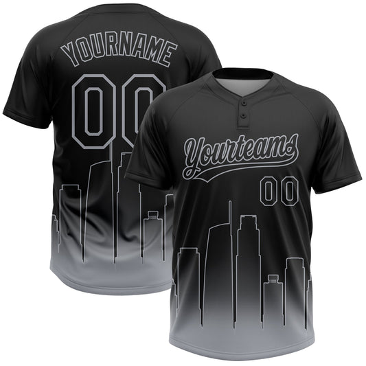 Custom Black Gray Los Angeles City Edition Gradient Two-Button Unisex Softball Jersey - Main View