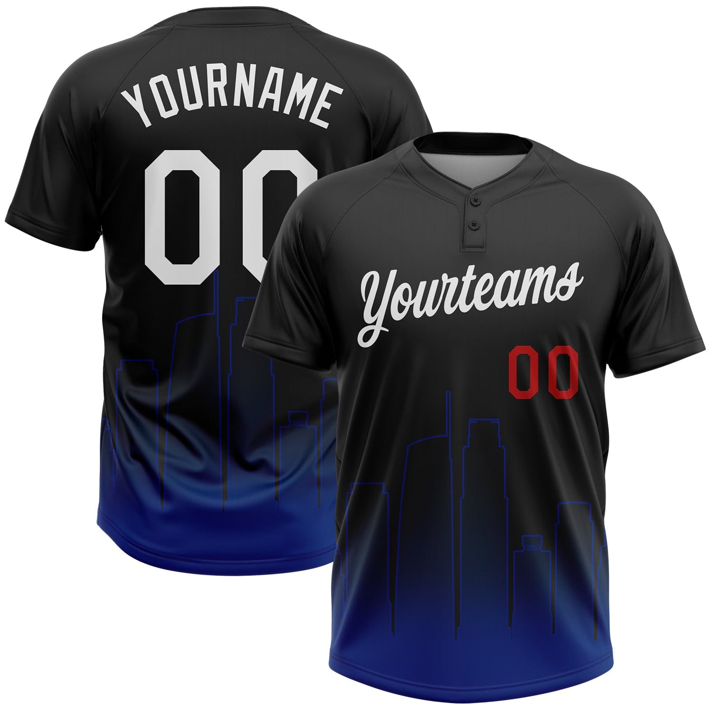 Custom Black White Royal-Red Los Angeles City Edition Gradient Two-Button Unisex Softball Jersey - Main View