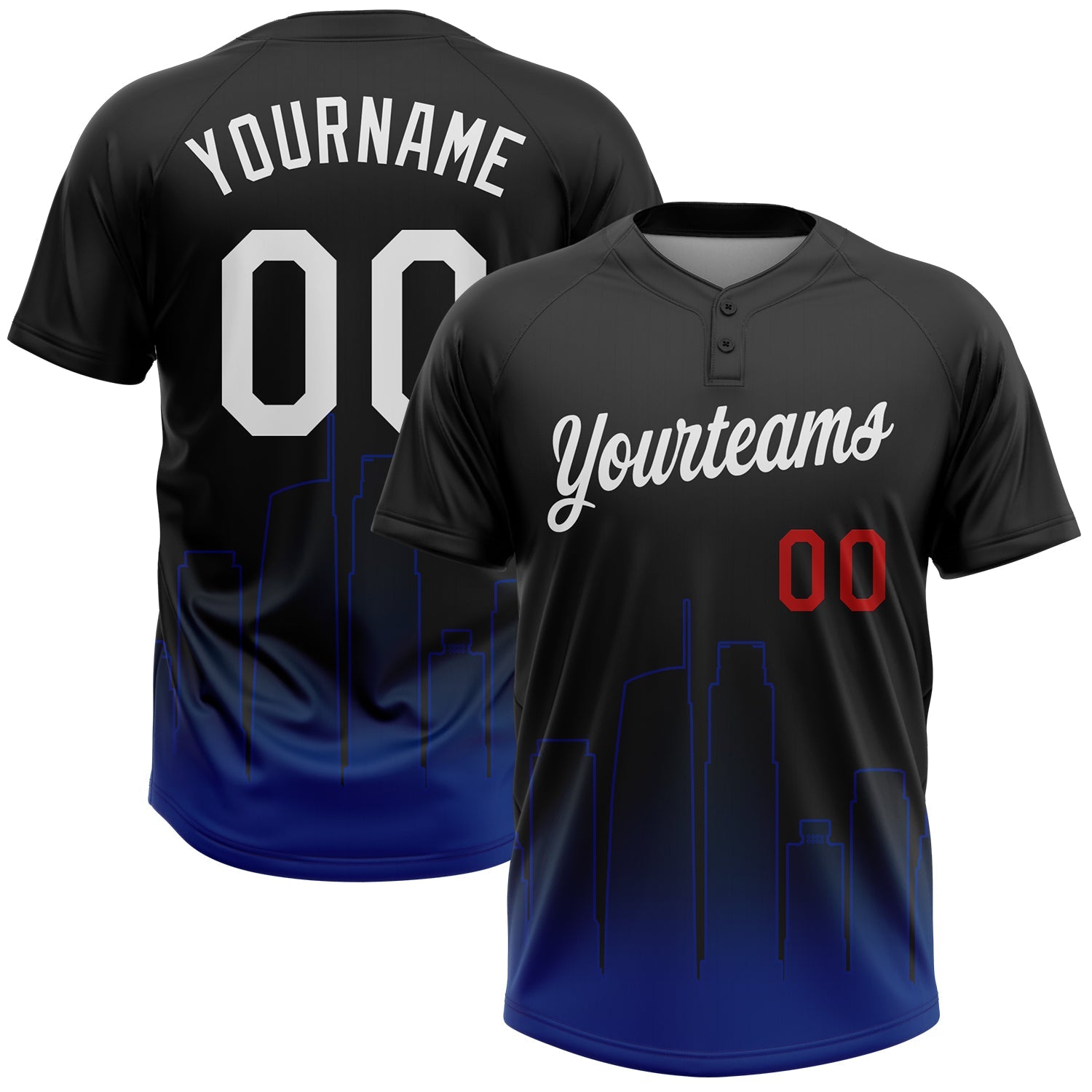 Custom Black White Royal-Red Los Angeles City Edition Gradient Two-Button Unisex Softball Jersey - Main View