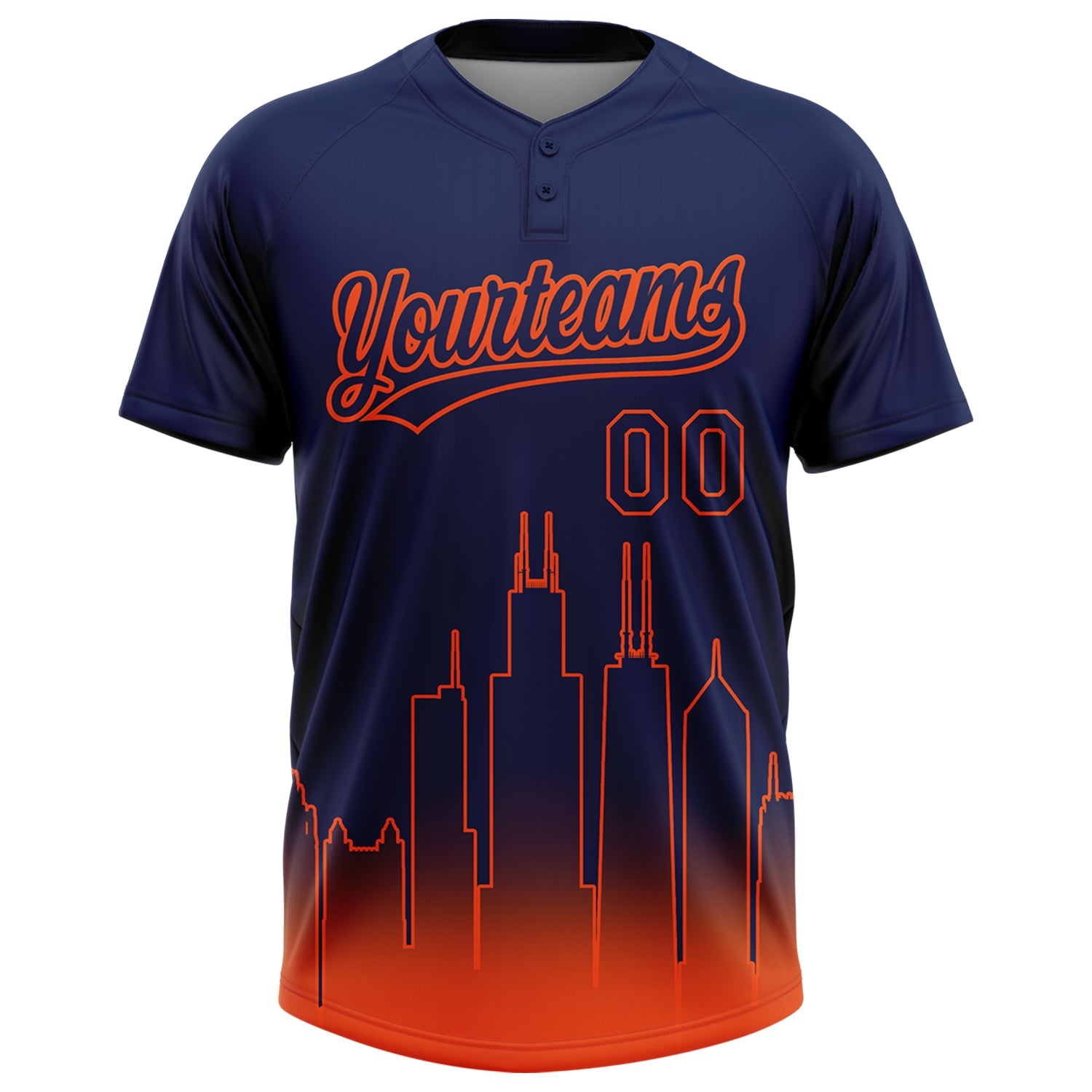 Custom Navy Orange Chicago City Edition Gradient Two-Button Unisex Softball Jersey view 2