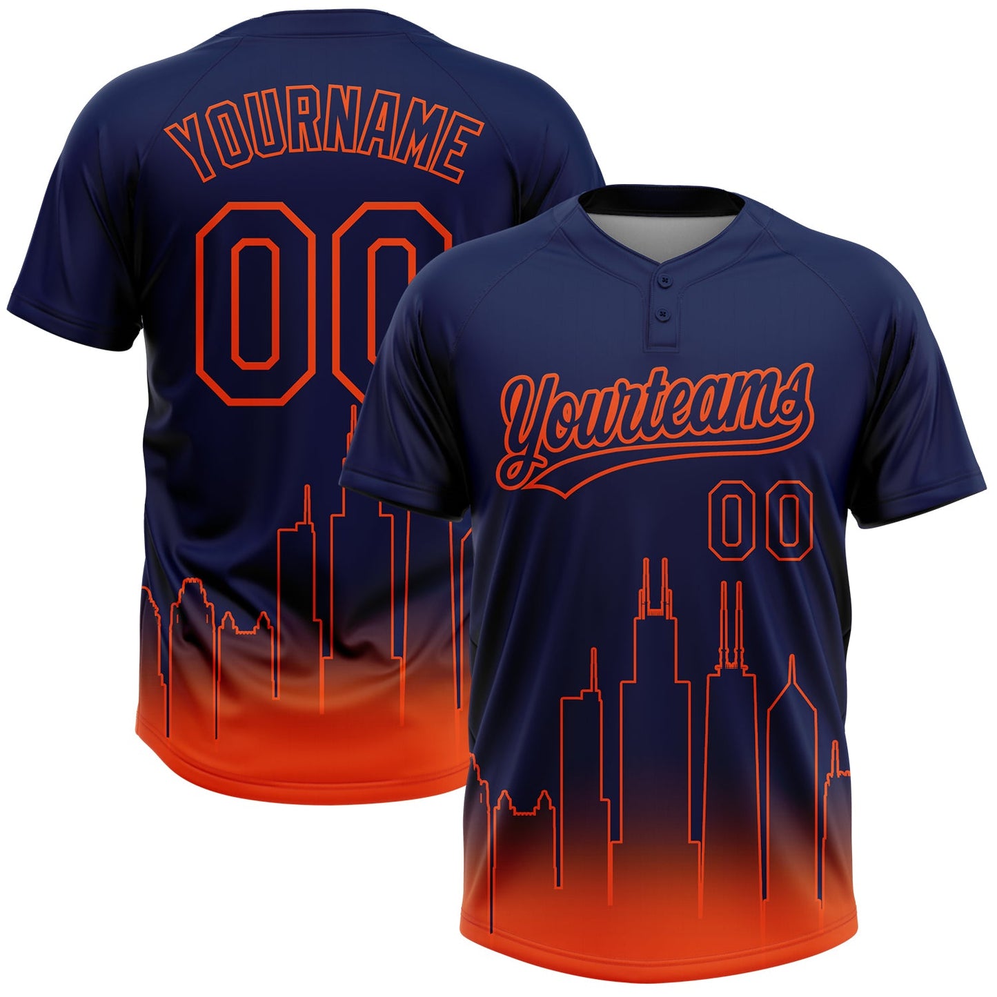Custom Navy Orange Chicago City Edition Gradient Two-Button Unisex Softball Jersey - Main View