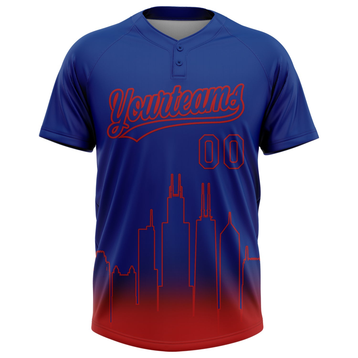 Custom Royal Red Chicago City Edition Gradient Two-Button Unisex Softball Jersey view 2