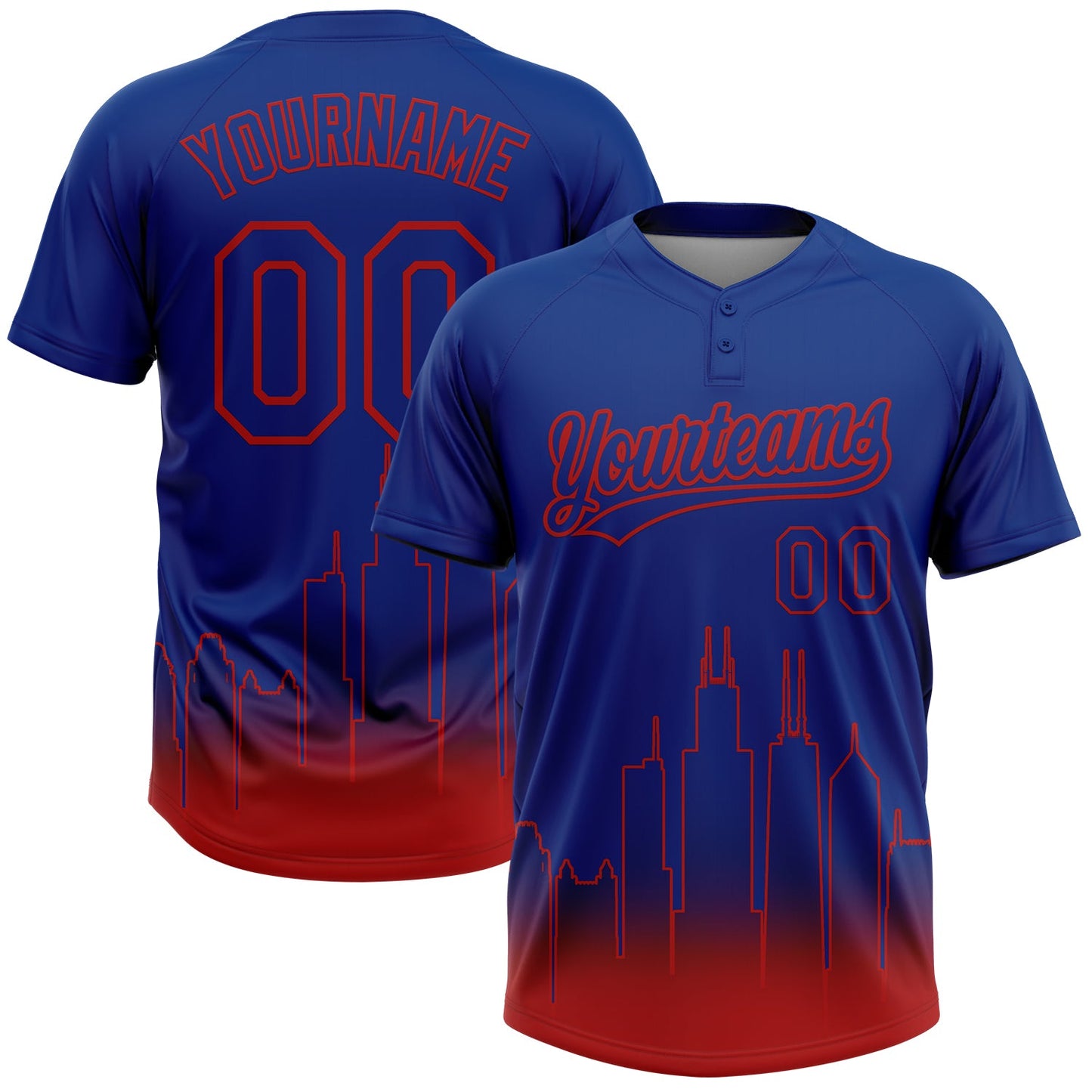 Custom Royal Red Chicago City Edition Gradient Two-Button Unisex Softball Jersey - Main View
