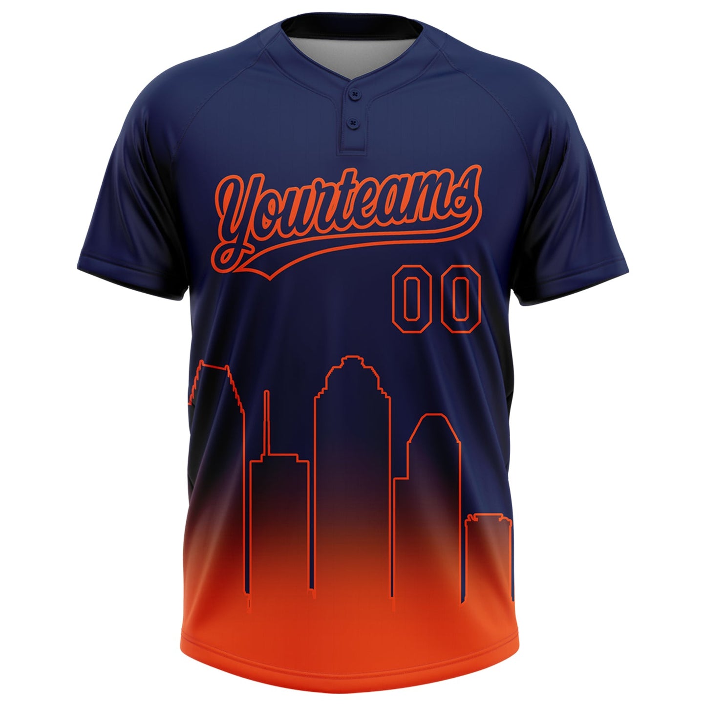 Custom Navy Orange Houston City Edition Gradient Two-Button Unisex Softball Jersey view 2