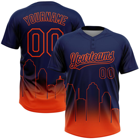 Custom Navy Orange Houston City Edition Gradient Two-Button Unisex Softball Jersey - Main View