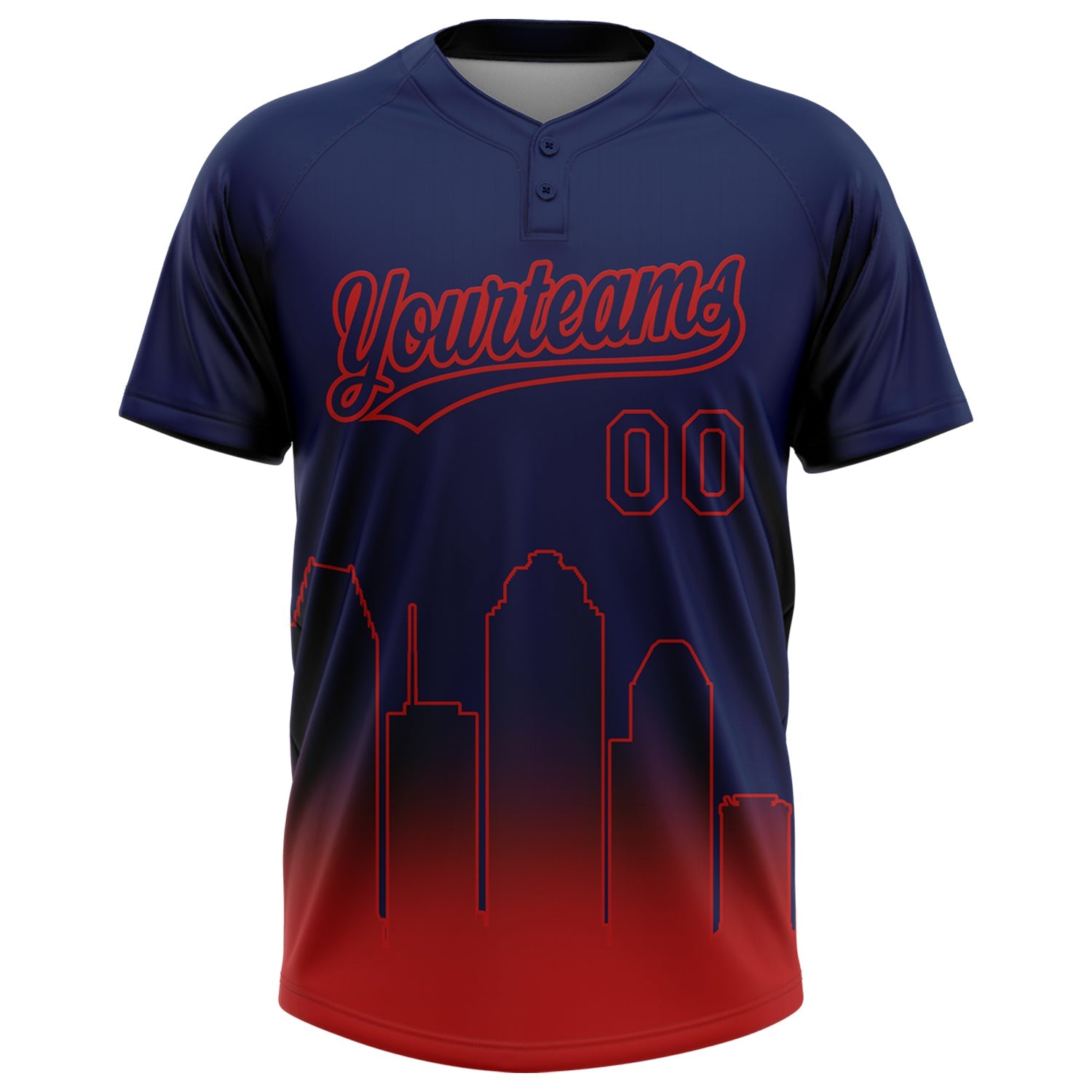 Custom Navy Red Houston City Edition Gradient Two-Button Unisex Softball Jersey view 2